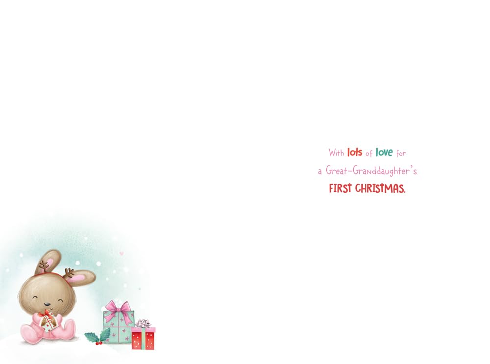 1st Christmas Card Great-Granddaughter 1st Christmas Cute Bunny 15x23cm