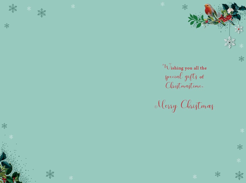 Dad Christmas Card Modern Robin Holly Snowflakes 9" x 6" Lovely Verse