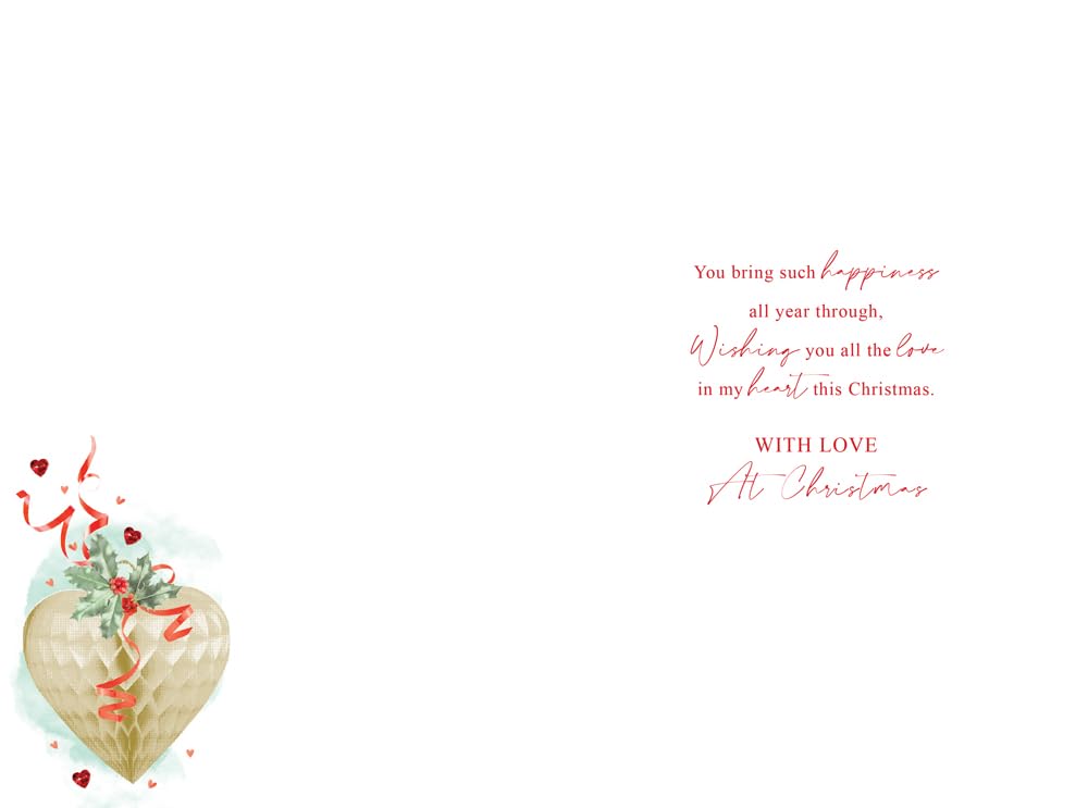 Christmas Card To Woman In My Life Large Gold Heart Holly Jewel 15x23cm