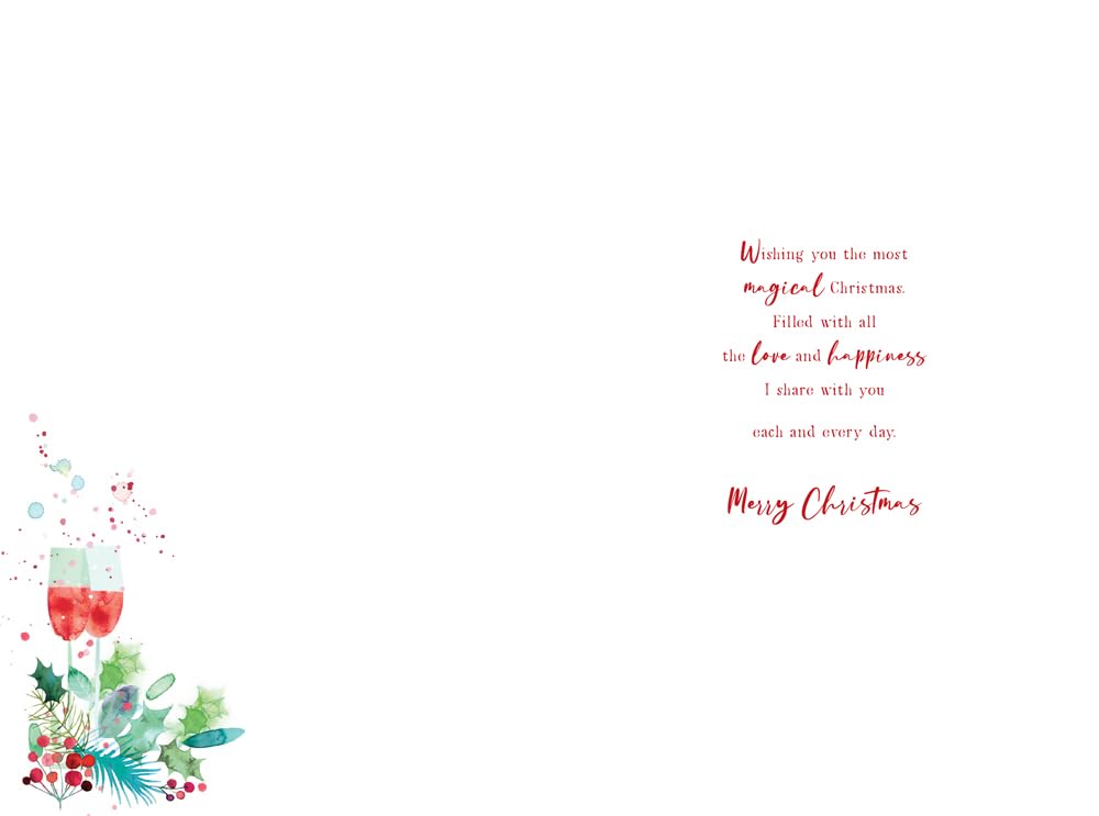 Christmas Card To Wonderful Wife Large Gold Heart Holly Jewel 15x23cm