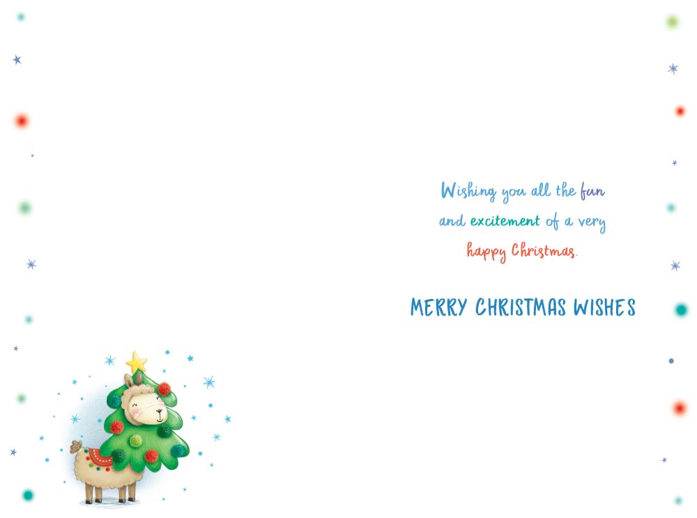 Godson Christmas Card Cute Lamb In Tree Star 9" x 6" Lovely Verse
