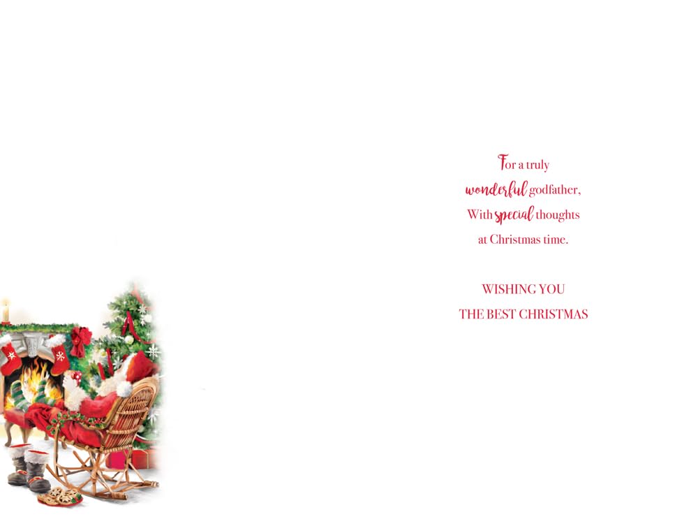 Christmas Card Special Godfather Large Santa Fireside Tree 15x23cm