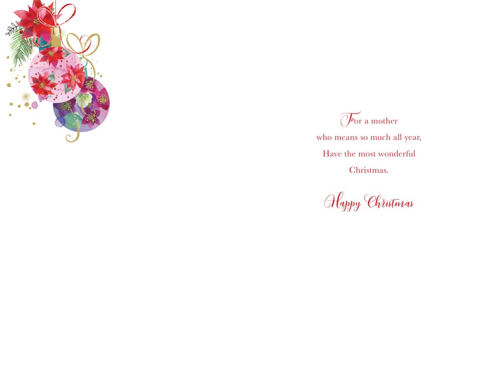 Christmas Card To Special Mother Large Floral Baubles Foliage 15x23cm
