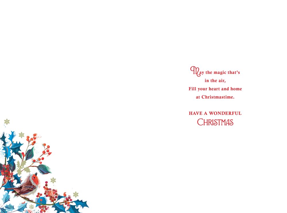 Christmas Card Nan & Grandad Large Robins Baubles Foliage 15x23cm