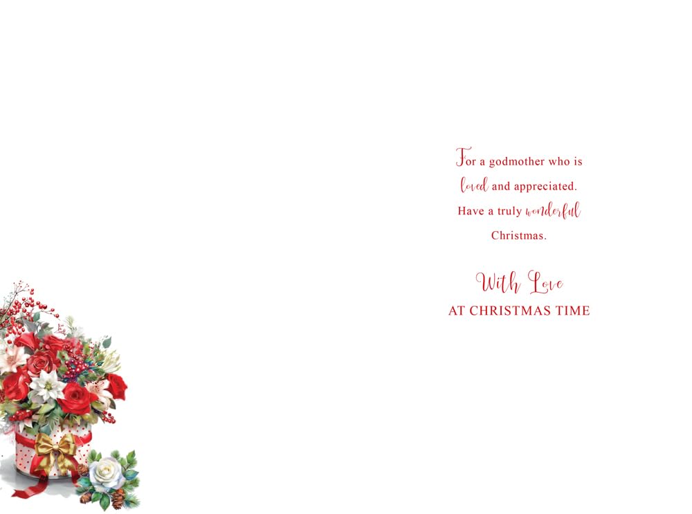Christmas Card Special Godmother Large Floral Roses Bouquet 15x23cm