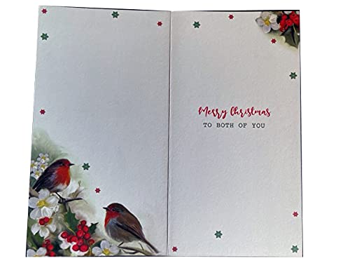 Grandparents Christmas Card Robins Twigs & Holly Design Bright