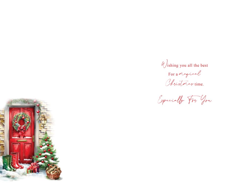 Christmas Card Special Nephew & Girlfriend Large Red Door Tree 15x23cm