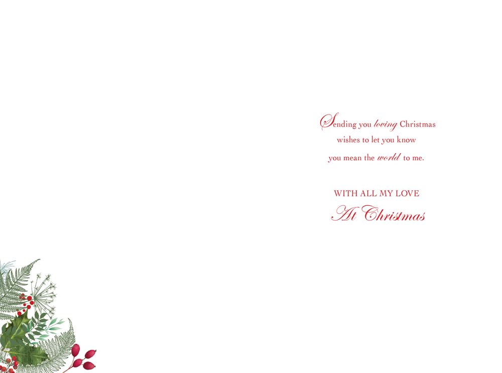 Christmas Card For The One I Love Large Robins Wreath Hearts 15x23cm