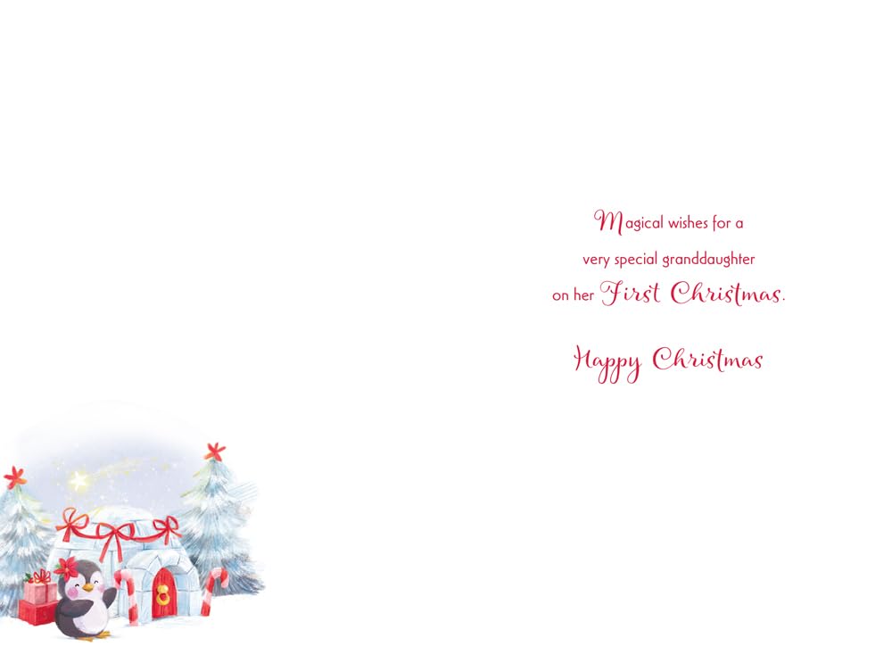 1st Christmas Card Special Granddaughter 1st Christmas Igloo Penguin 15x23cm