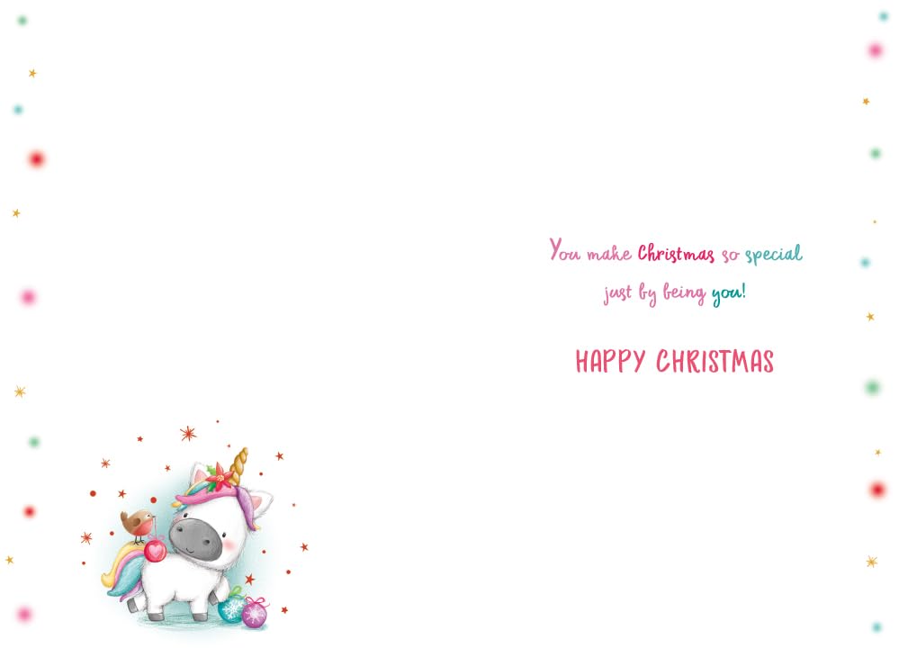 Goddaughter Christmas Card Modern Cute Unicorn Robin 7.5" x 5" Lovely Verse