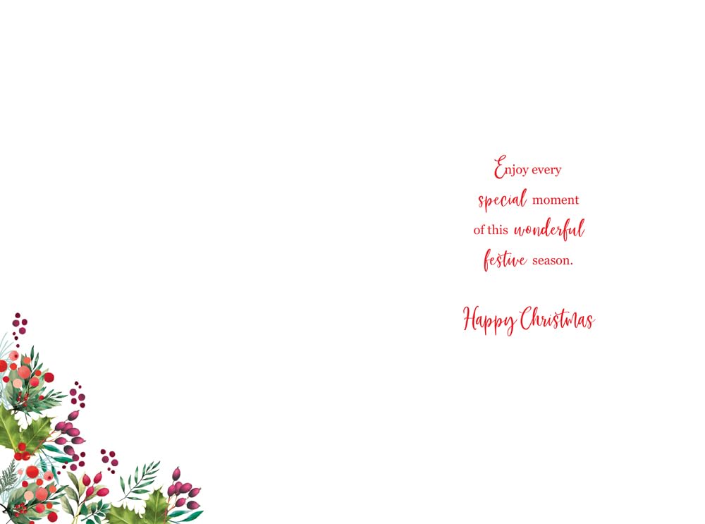 Christmas Card Granddaughter & Partner Large Presents Holly 15x23cm