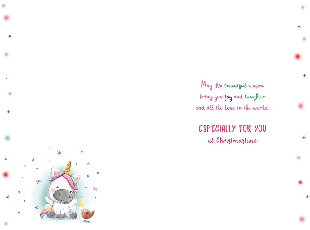 Granddaughter 1st First Christmas Card Cute Unicorn 9" x 6" Lovely Verse