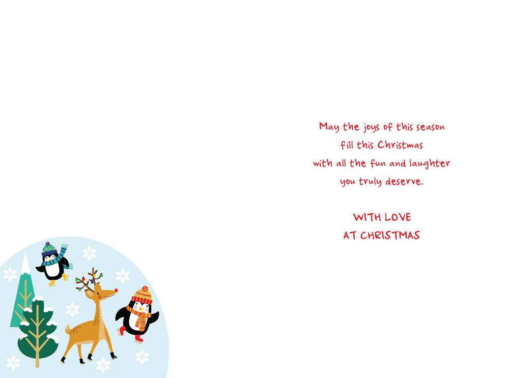 Christmas Card Special Great Grandson Large Skating Penguins 15x23cm