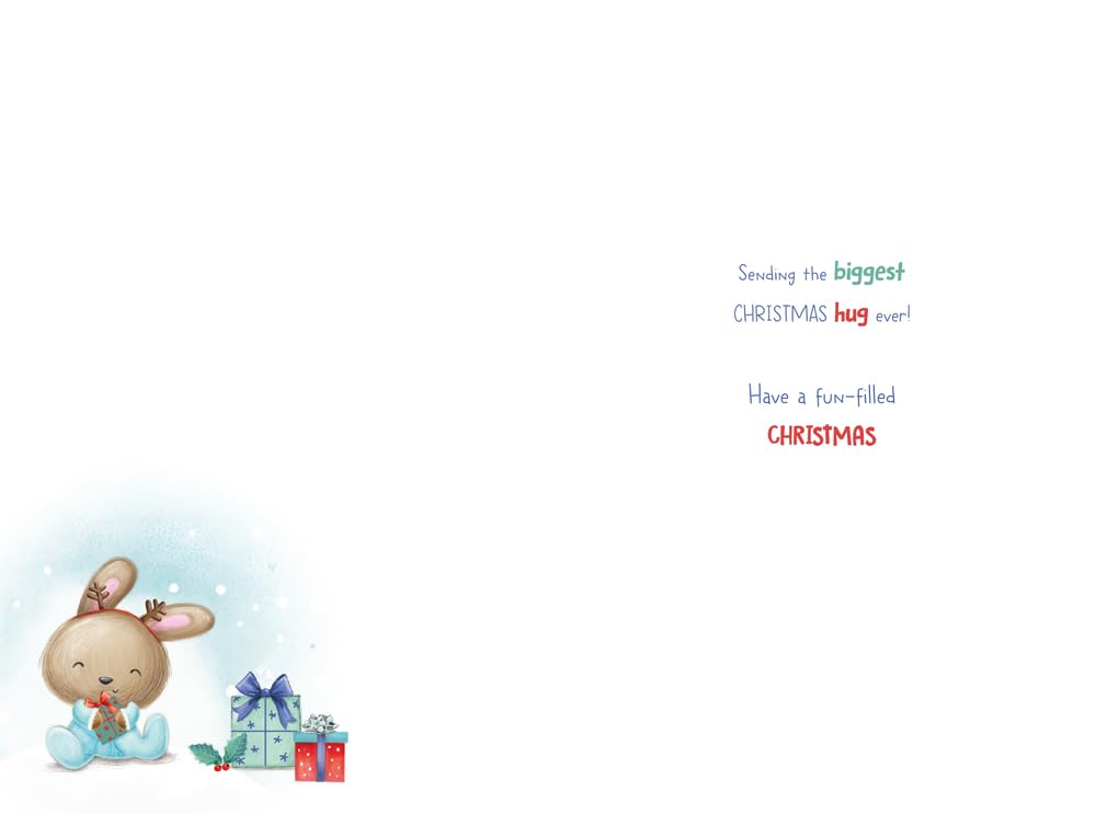 Christmas Card Grandson First 1st Large Cute Bunny Antlers Gift 15x23cm