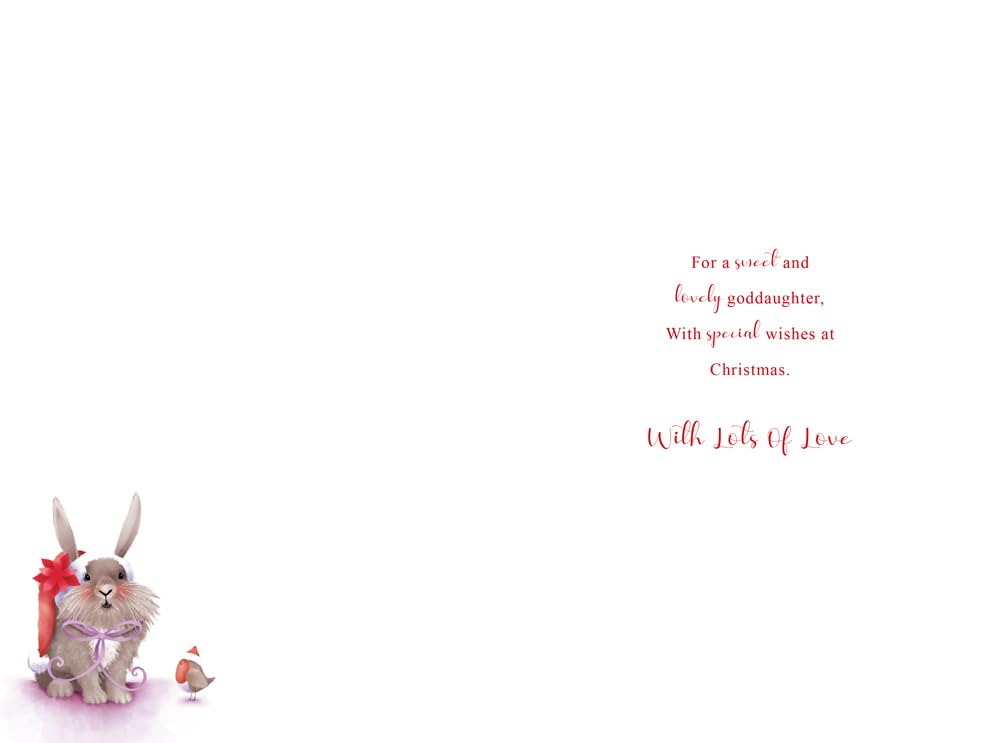 Christmas Card Special Goddaughter Large Cute Bunny Snow Scene 15x23cm