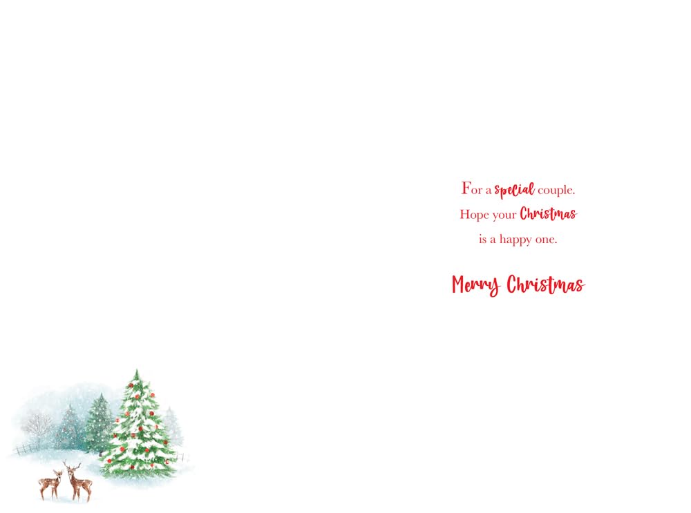 Christmas Card Nephew & Fiancee Large Festive Tree Deer Scene 15x23cm