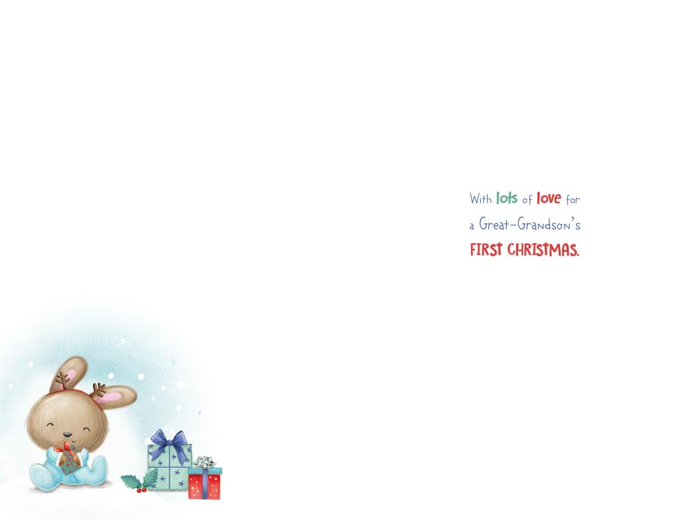 1st Christmas Card Great-Grandson 1st Christmas Large Cute Bunny 15x23cm