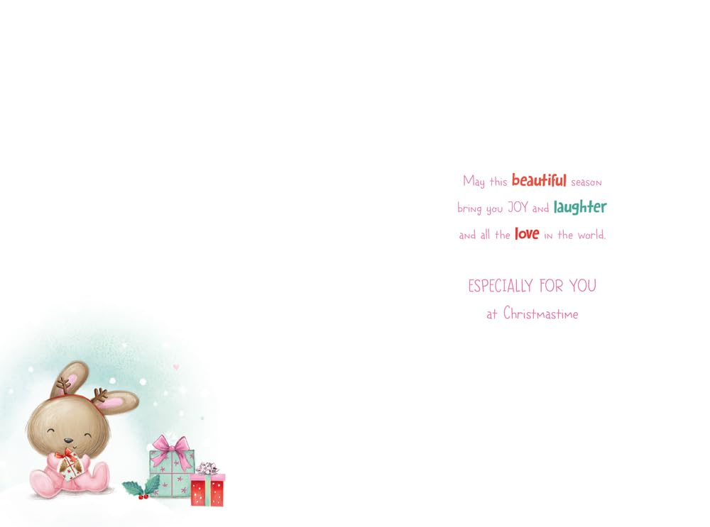 Christmas Card Granddaughter First 1st Large Cute Bunny Gifts 15x23cm