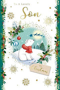 Son Christmas Card Polar Bear Santa & Reindeer Design Lovely Verse
