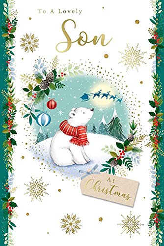Son Christmas Card Polar Bear Santa & Reindeer Design Lovely Verse