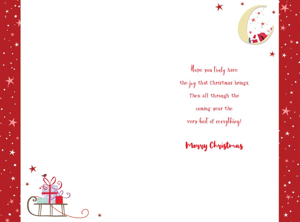 Brother Christmas Card Modern Santa Moon Stars 9" x 6" Lovely Verse