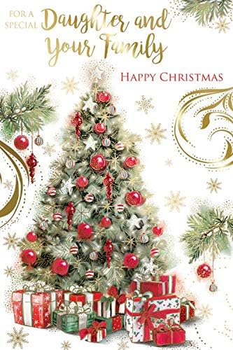 Daughter & Your Family Christmas Card Tree Presents Design Lovely Verse