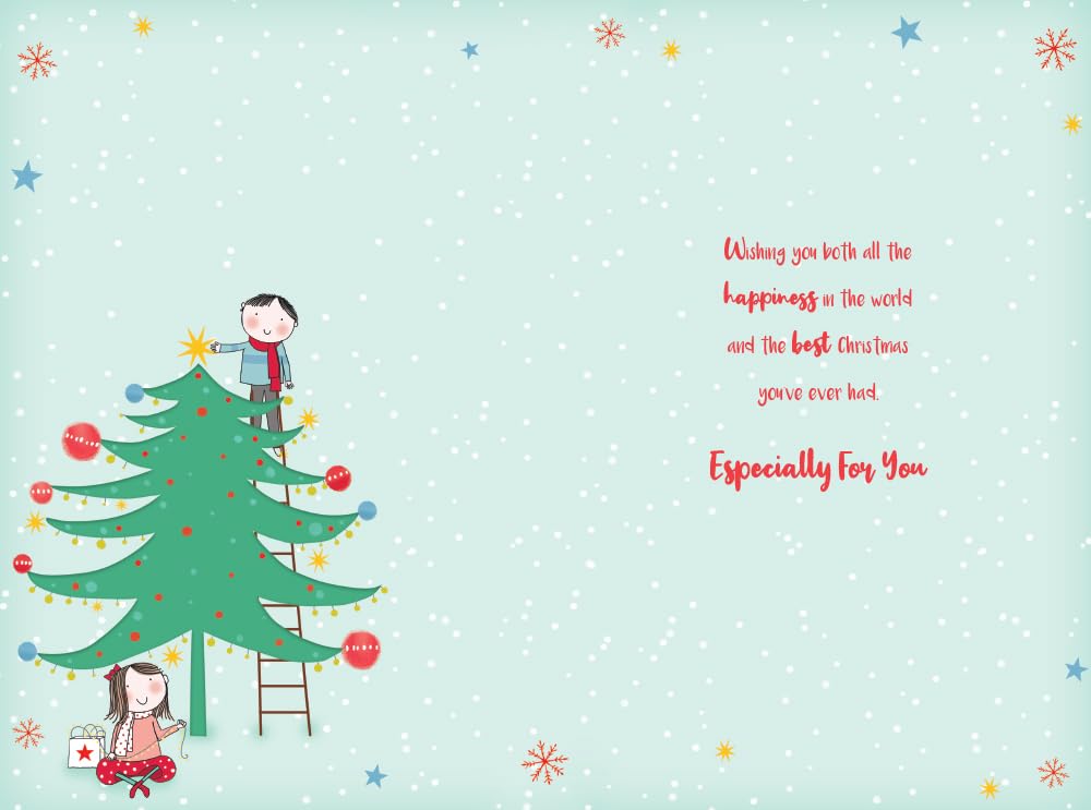 Son & Daughter in Law Christmas Card Modern Tree 9" x 6" Lovely Verse