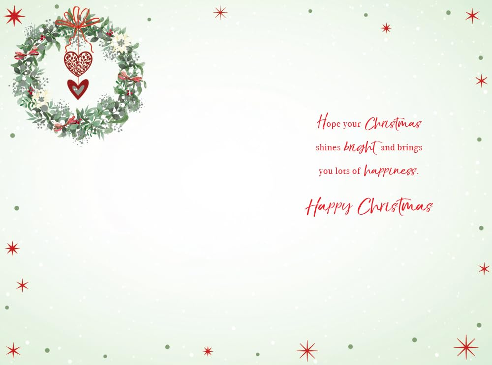 Son & Daughter in Law Christmas Card Modern Wreath 9" x 6" Lovely Verse