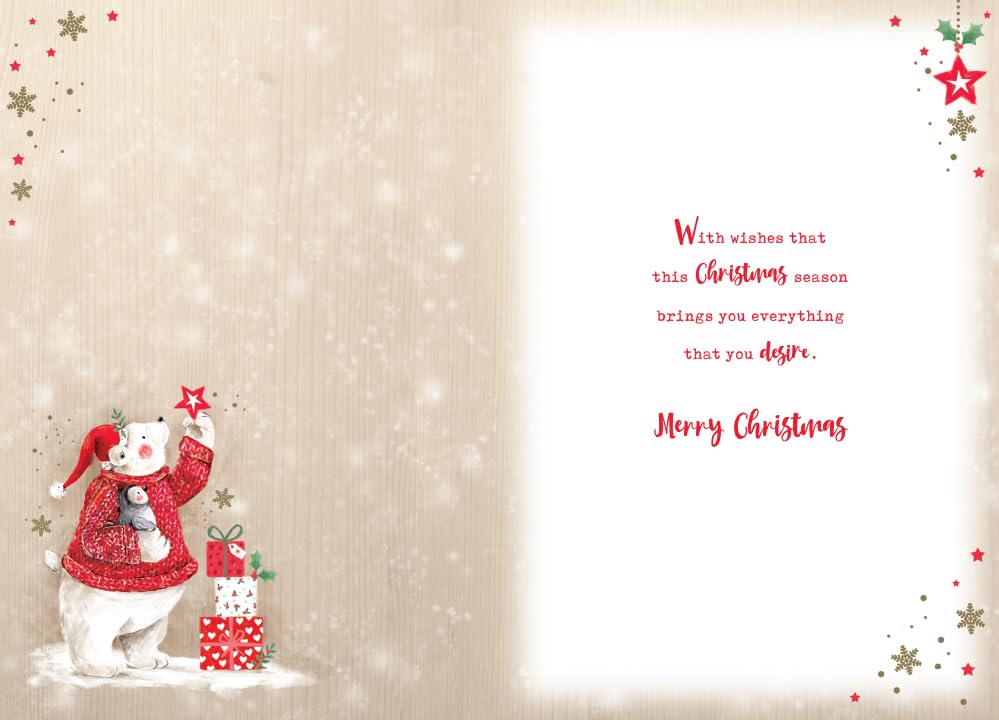Grandson Christmas Card Modern Cute Polar Bear Gifts 7.5" x 5" Lovely Verse
