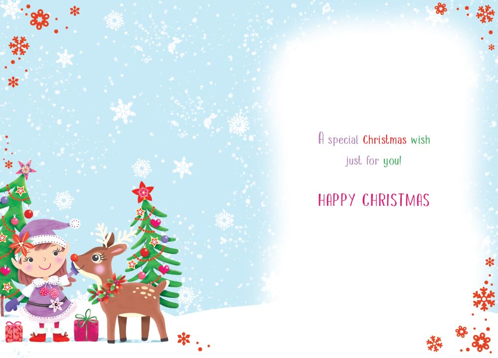 Sister Christmas Card Modern Cute Girl Deer 7.5" x 5" Lovely Verse
