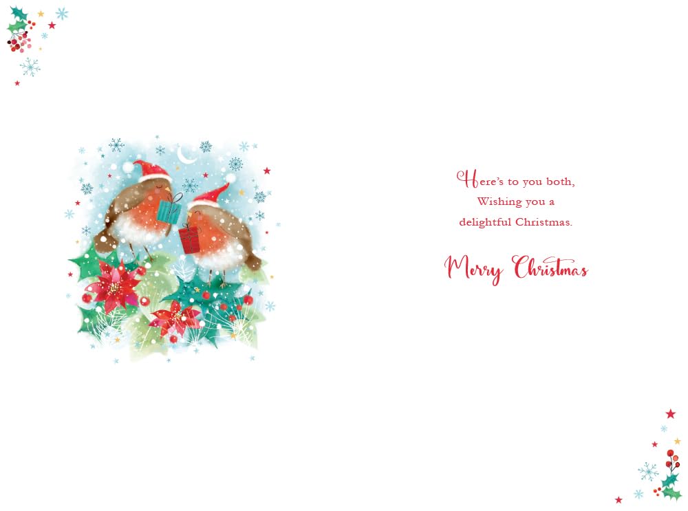 Daughter & Son in Law Christmas Card Modern Robins 9" x 6" Lovely Verse
