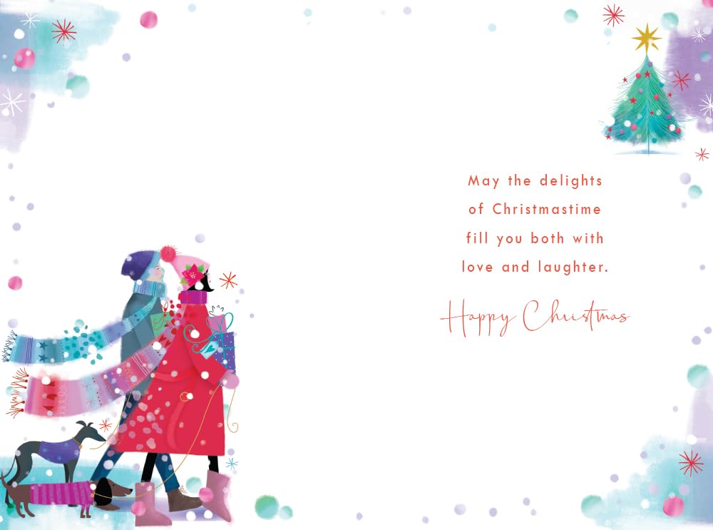 Mummy & Daddy Christmas Card Modern Couple Walking 9" x 6" Lovely Verse