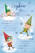 Nephew Christmas Card Elves Throwing Snowballing Design Lovely Verse