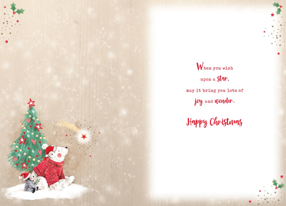 Cousin Christmas Card Modern Cute Polar Bear Penquin 7.5" x 5" Lovely Verse