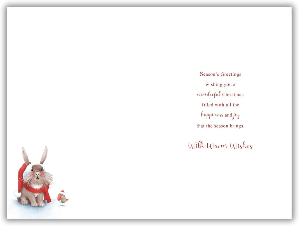 Christmas Card To Grandson Large Cute Bunny Snow Scene 15x23cm