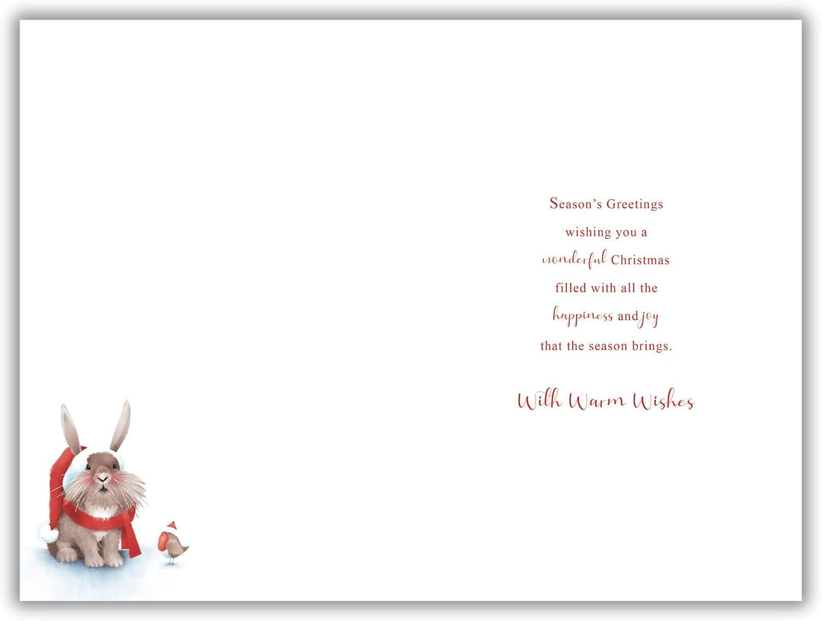 Christmas Card To Grandson Large Cute Bunny Snow Scene 15x23cm