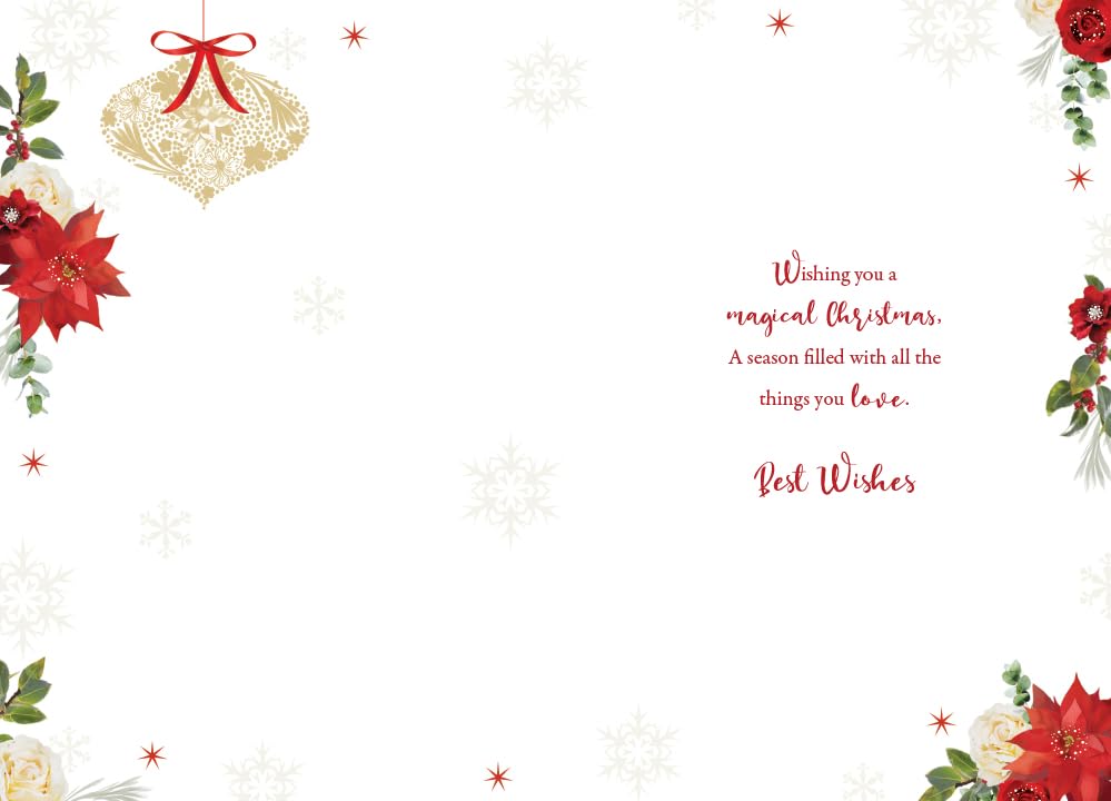 Auntie Christmas Card Modern Bauble Poinsettia 7.5" x 5" Lovely Verse