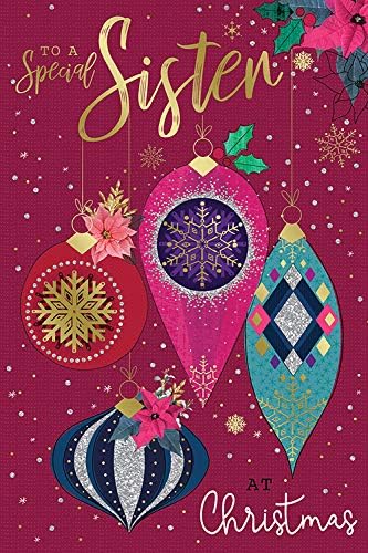 Sister Christmas Card Shaped Baubles Design Lovely Verse
