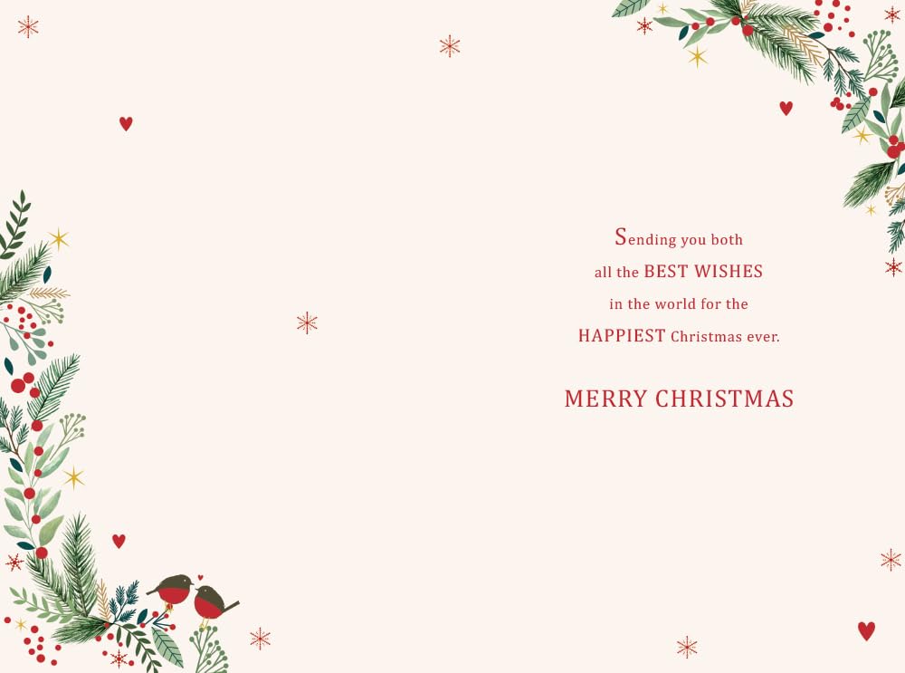 Both Of You Christmas Card Modern Wreath Robins 9" x 6" Lovely Verse