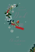 Dad Christmas Card Modern Robin Holly Snowflakes 9" x 6" Lovely Verse