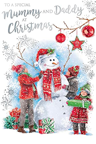 Mummy & Daddy Christmas Card Children Snowman Design Lovely Verse