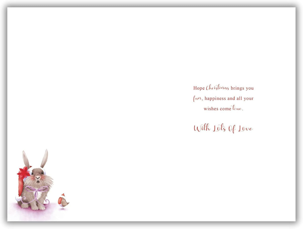 Christmas Card To Granddaughter Large Cute Bunny Snow Scene 15x23cm