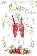 Wife Christmas Card Pink Champagne Glasses Design Lovely Verse
