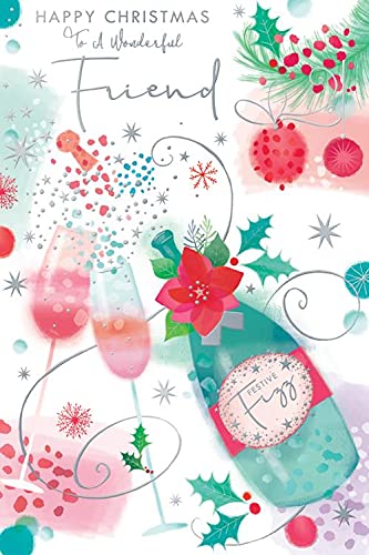 Wonderful Friend Christmas Card Champagne & Glasses Design Lovely Verse