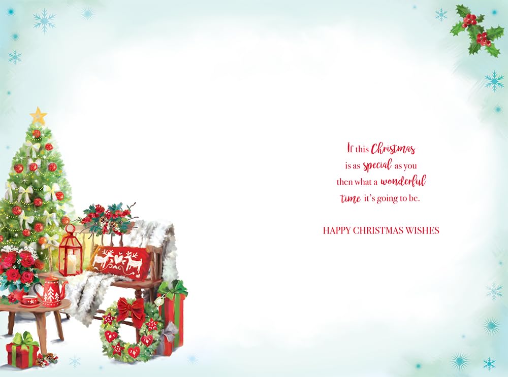 Mum Christmas Card Traditional Tree Wreath & Holly 9" x 6" Lovely Verse