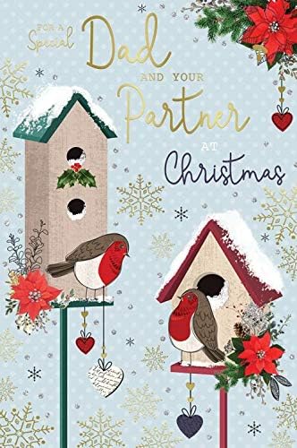 Dad & Your Partner Christmas Card Robin Houses Design Lovely Verse