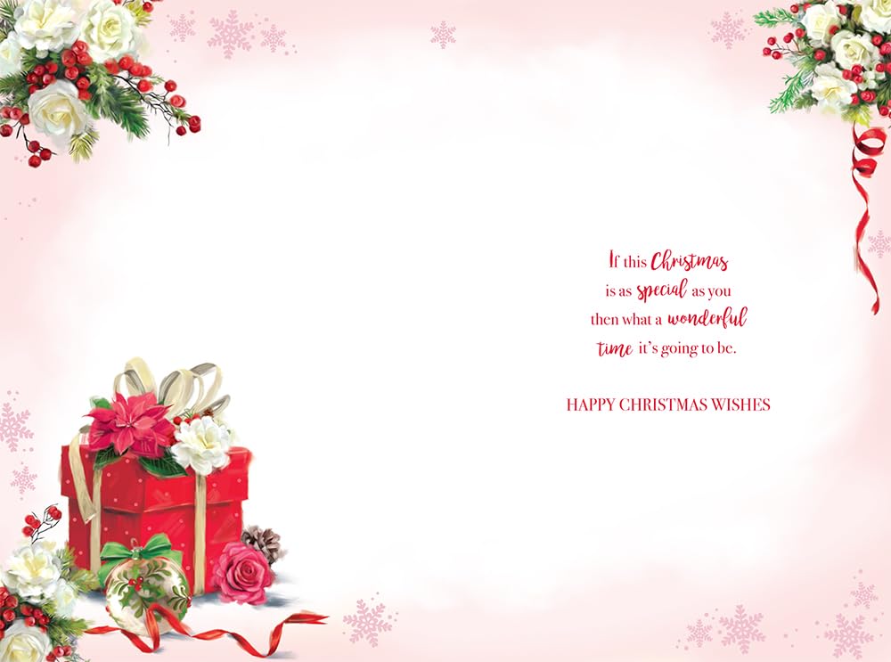 Grandma Christmas Card Traditional Gifts Roses Poinsettia 9" x 6" Lovely Verse