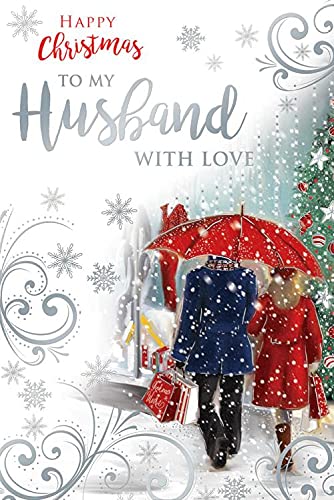 Husband Christmas Card With Love Couple Walking Snow Design Lovely Verse