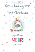 Granddaughter 1st First Christmas Card Cute Unicorn 9" x 6" Lovely Verse