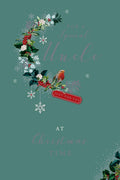Uncle Christmas Card Modern Robin Holly Snowflakes 9" x 6" Lovely Verse